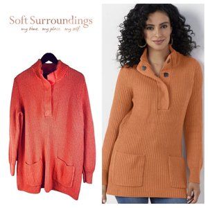 Soft Surroundings Highland Tunic Sweater Pullover Large 12 14 Orange Pockets